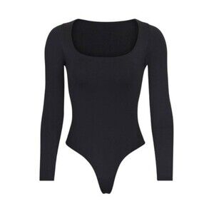 Skims Women's Essential Long Sleeve Scoop Neck Bodysuit Top Shirt Sz XXS/XS Onyx
